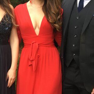 Bright Red Deep V Plunge Dress